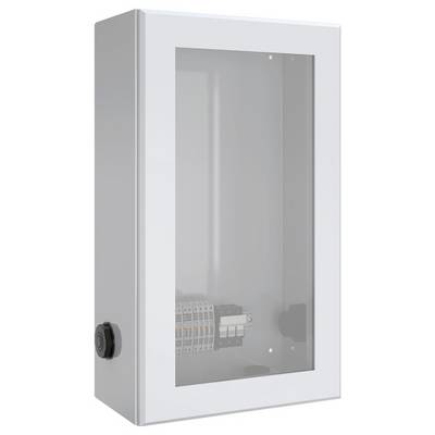 Metalowa obudowa elektryczna z przezroczystym panelem przednim, ukazująca wewnętrzne komponenty obwodu oraz sterującą gałkę zamontowaną z boku.