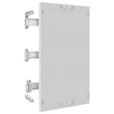 Naścienny metalowy panel z zawiasami i śrubami do mocowania komponentów elektrycznych, wyposażony w trzy widoczne zamontowane zawiasy po lewej stronie.