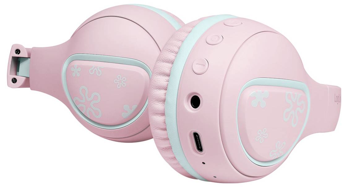Накладні Bluetooth-навушники LogiLink BT0073P, рожевий кабель, світло-блакитні складні, обмеження гучності