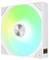 Biały wentylator komputerowy z świecącymi niebieskim, zielonym i żółtym diodami LED, zaprojektowany do chłodzenia i celów estetycznych w konfiguracjach sprzętowych.