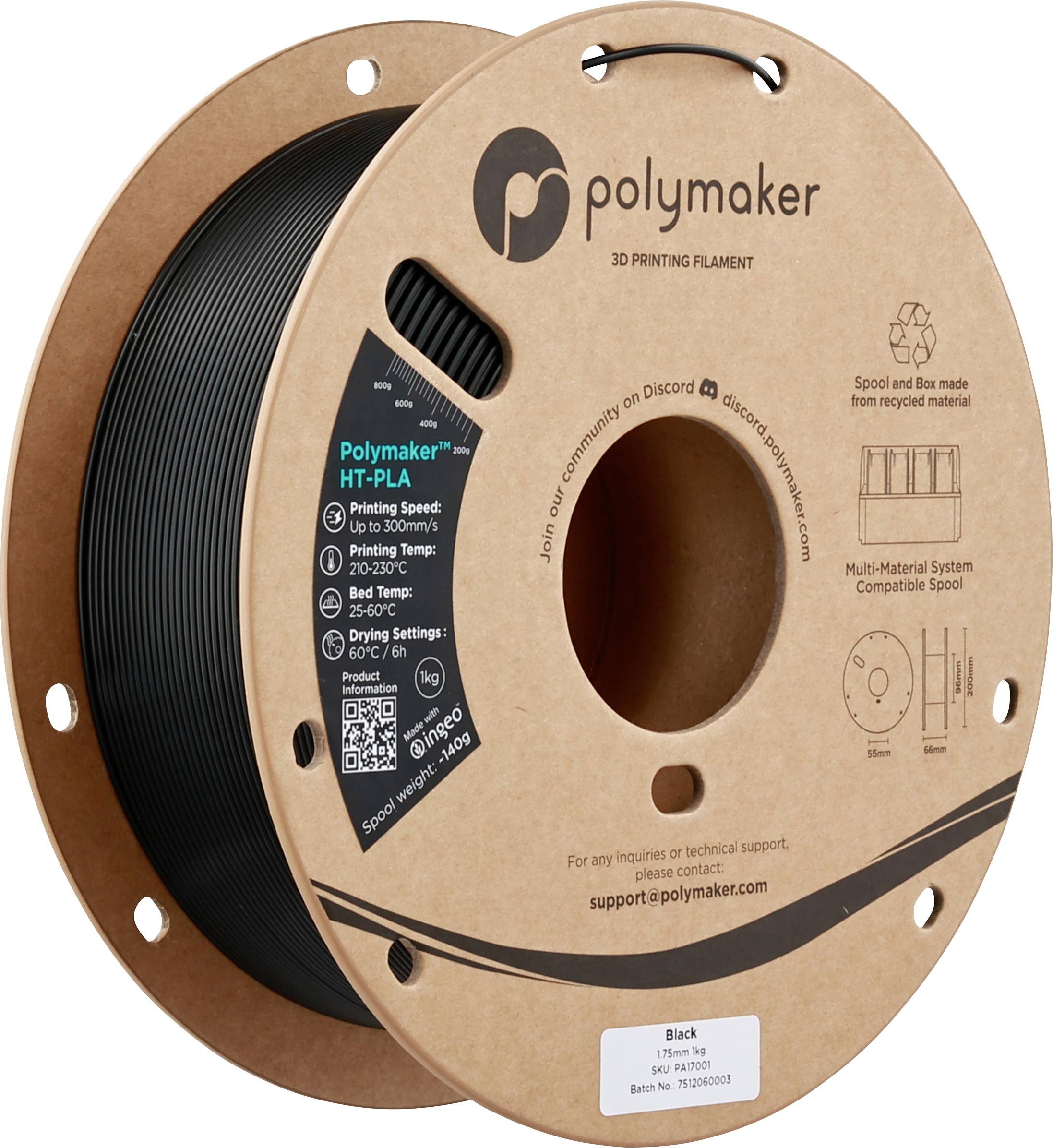 Філамент для 3D-принтерів PLA, HT-PLA Polymaker PA17001, Діаметр філаменту: 1,75 мм, 1000, чорний, Чорний