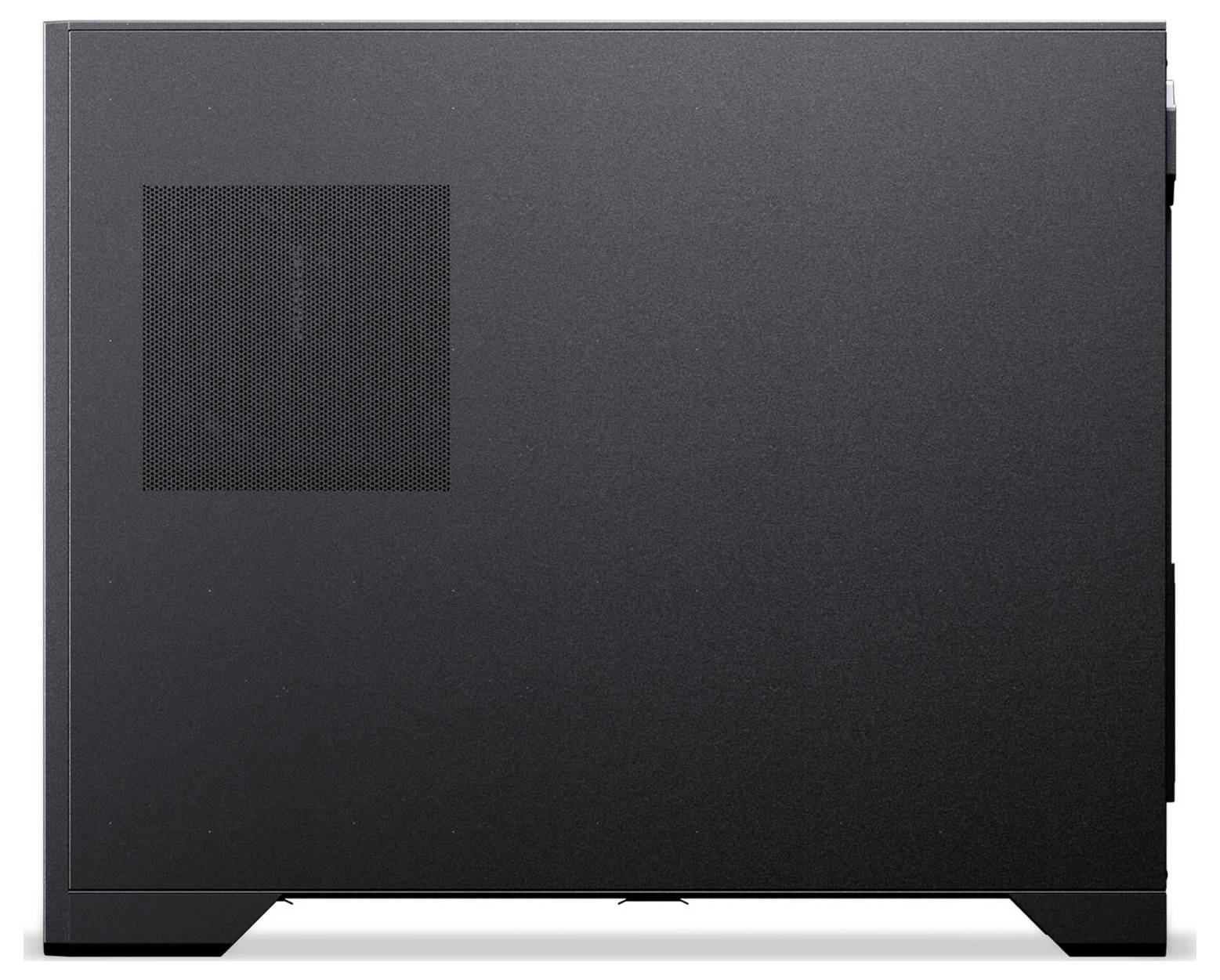 Czarna obudowa komputera z bocznym panelem wentylacyjnym.