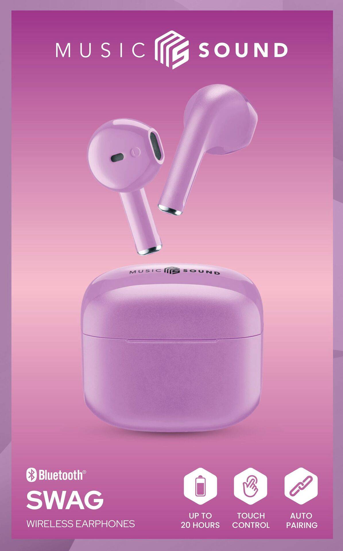 Бездротові навушники-вкладиші Cellularline Bluetooth у фіолетовому футлярі для перенесення