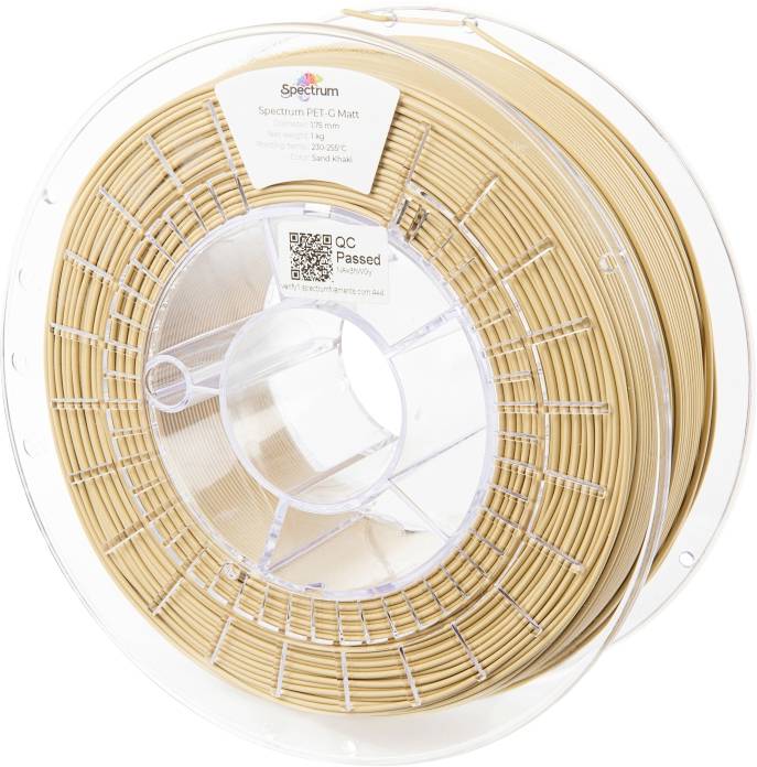 Szpula filamentu Spectrum PET-G Matt, 1 kg, w kolorze piaskowym, odpowiednia do druku 3D.