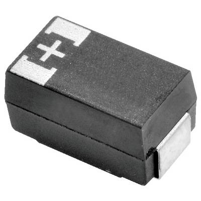Czarny prostokątny element elektroniczny, prawdopodobnie dioda montowana powierzchniowo, z symbolem '+' wskazującym polaryzację na górnej powierzchni.