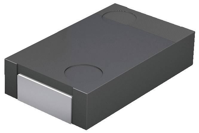 Prostokątne czarne etui na DVD lub kasetę VHS z szarą etykietą na jednym końcu, oglądane pod kątem.