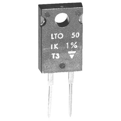 Prostokątny rezystor elektroniczny z dwoma metalowymi pinami, oznaczony na froncie napisami 'LTO 50', '1K' oraz '1%'.