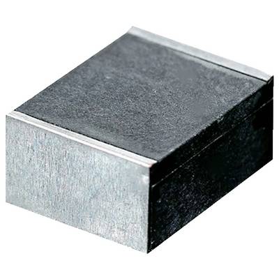 Mały, prostokątny, metalowy element elektroniczny z ciemną górną powierzchnią, stosowany zazwyczaj w obwodach elektronicznych.