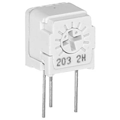 Biały element elektroniczny z dwoma metalowymi pinami poniżej, z etykietą '203 2H' i okrągłym wzorem na przedniej stronie.
