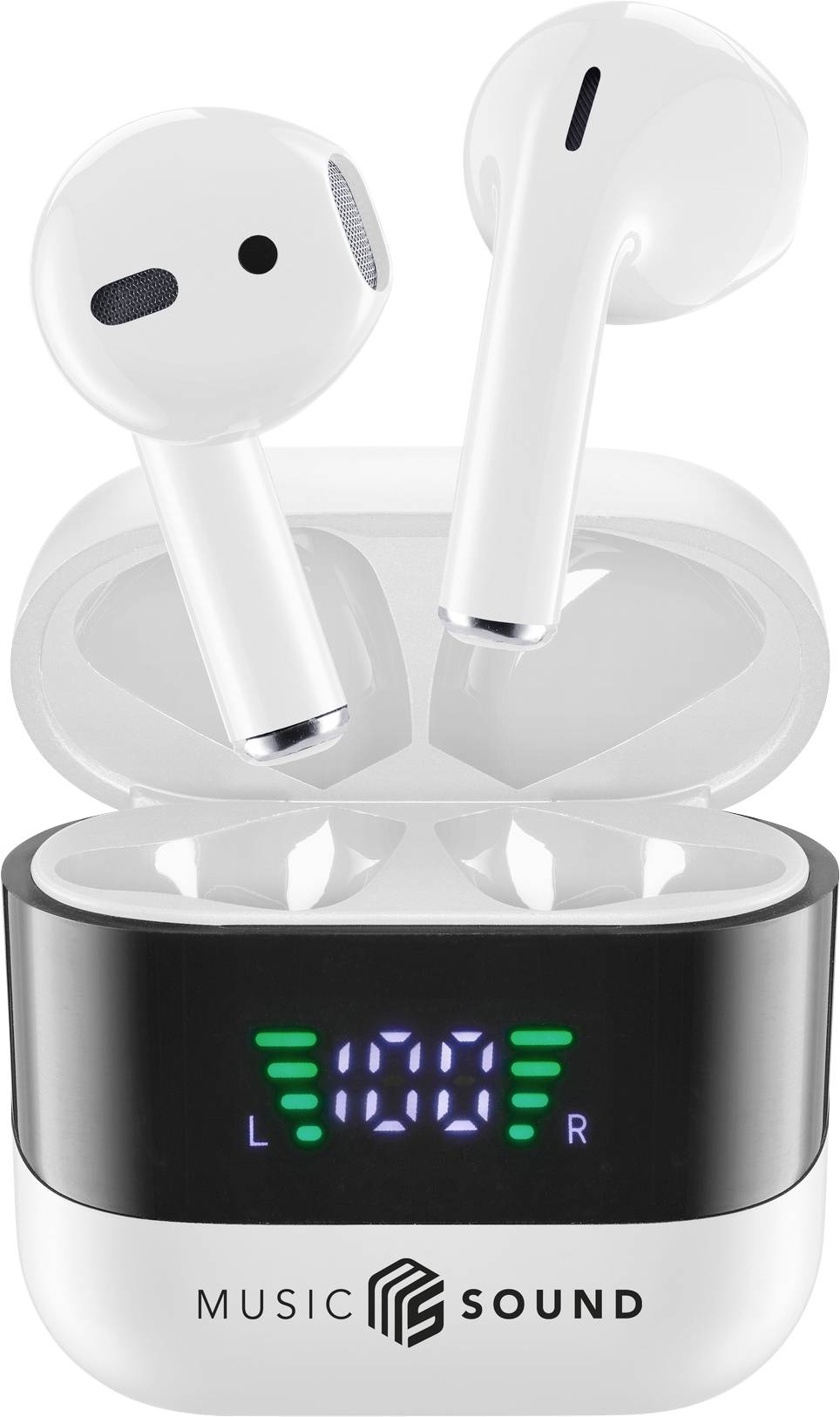 Навушники-вкладиші Cellularline BTMSTWSSPARKW Bluetooth, бездротові, білі, чорний футляр для перенесення, індикатор заряду батареї