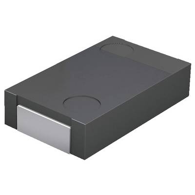 Mały prostokątny element elektroniczny z metalowym paskiem po jednej stronie, często stosowany w obwodach elektrycznych do połączeń lub pełnienia określonych funkcji.