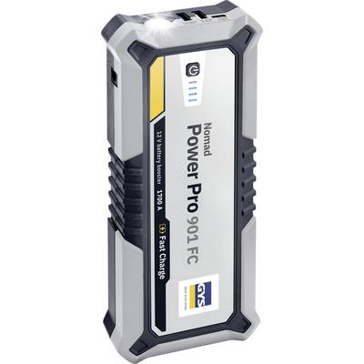 Przenośny powerbank oznaczony jako 'Nomad Power Pro 901 FC' z portami USB oraz napisem '12V Battery Booster, 1100 A'.