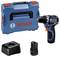 Zestaw akumulatorowej wiertarki Bosch z niebieskim futerałem transportowym, baterią i ładowarką, charakteryzujący się kompaktową konstrukcją zapewniającą łatwą obsługę i przechowywanie.