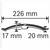 Rysunek przedstawiający zakrzywiony obiekt z wymiarami: długość całkowita '226 mm', wysokość '17 mm' i szerokość podstawy '20 mm'.