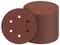 Stos okrągłych, rdzawobrązowych krążków ściernych, z których każdy posiada sześć równomiernie rozmieszczonych otworów do odprowadzania pyłu, używanych do wygładzania powierzchni.