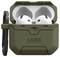 Oliwkowozielone etui ochronne UAG na bezprzewodowe słuchawki douszne, pokazane otwarte z widocznymi słuchawkami wewnątrz, zaprojektowane z myślą o wytrzymałości i intensywnym użytkowaniu.
