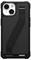 Czarny, wytrzymały pokrowiec na telefon z wbudowaną podstawką do iPhone'a, z podwójnymi wycięciami na aparaty i wzmocnionym paskiem antypoślizgowym na tylnej części obudowy.