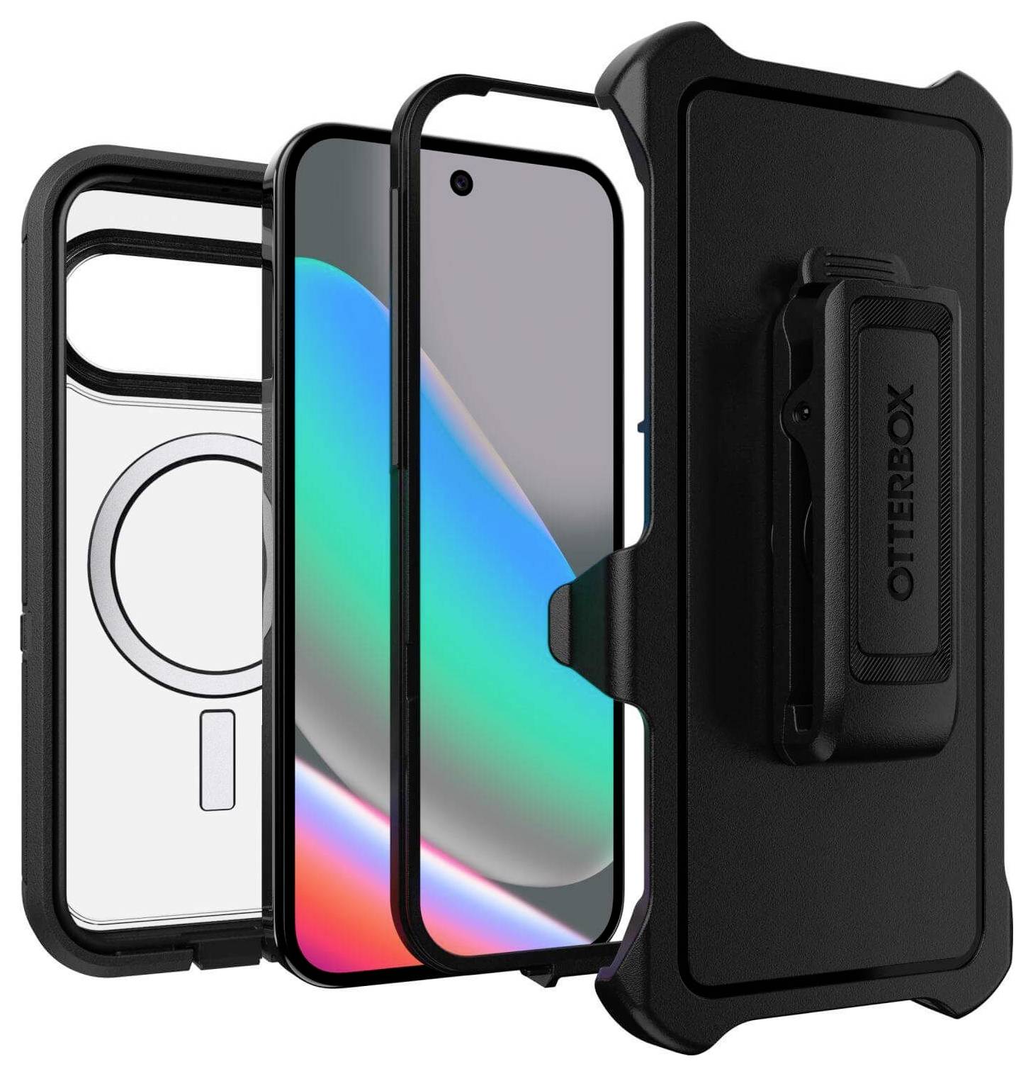 Wytrzymały pokrowiec na telefon z klipsem i wielowarstwową budową, zaprojektowany z myślą o ochronie. Warstwy obejmują przezroczystą osłonę i twardą tylną część.