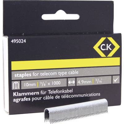 Zszywki do kabli telekomunikacyjnych, rozmiar 10mm x 1000, 4,9mm. Odpowiednie do kabli telekomunikacyjnych. Marka C.K.