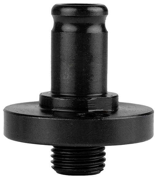 Czarny metalowy adapter z gwintowaną dolną sekcją i cylindryczną górną częścią, stosowany do łączenia dwóch elementów w zastosowaniach mechanicznych.