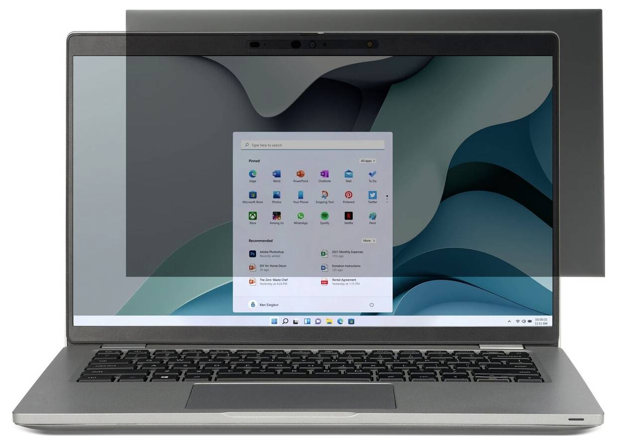 Laptop wyświetlający interfejs pulpitu z różnymi aplikacjami i widocznym w widocznym miejscu paskiem wyszukiwania na ekranie.