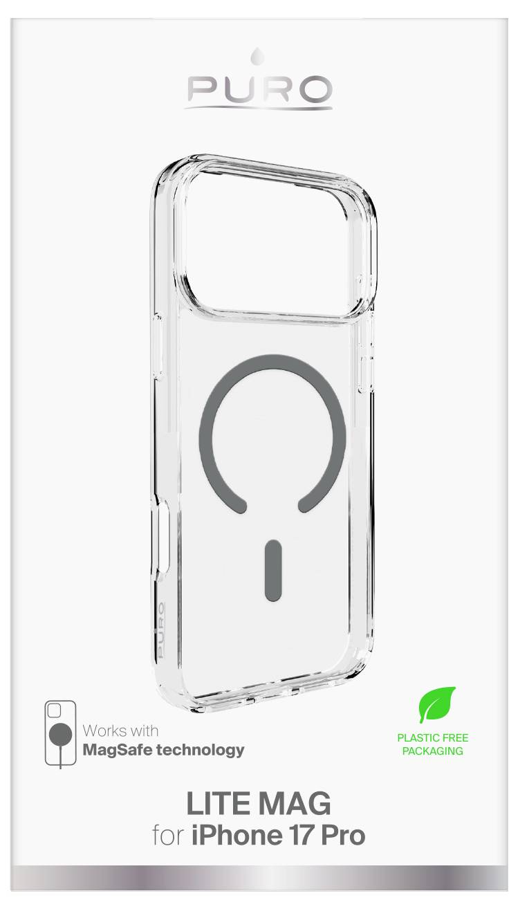 Przezroczysty futerał na telefon zaprojektowany dla iPhone'a 17 Pro z technologią MagSafe. Ekologiczne, wolne od plastiku opakowanie.