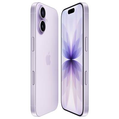 Fioletowy smartfon z podwójnym aparatem i wyświetlaczem czołowym pokazującym wzór przypominający płatek kwiatu. Telefon posiada smukły, nowoczesny design.