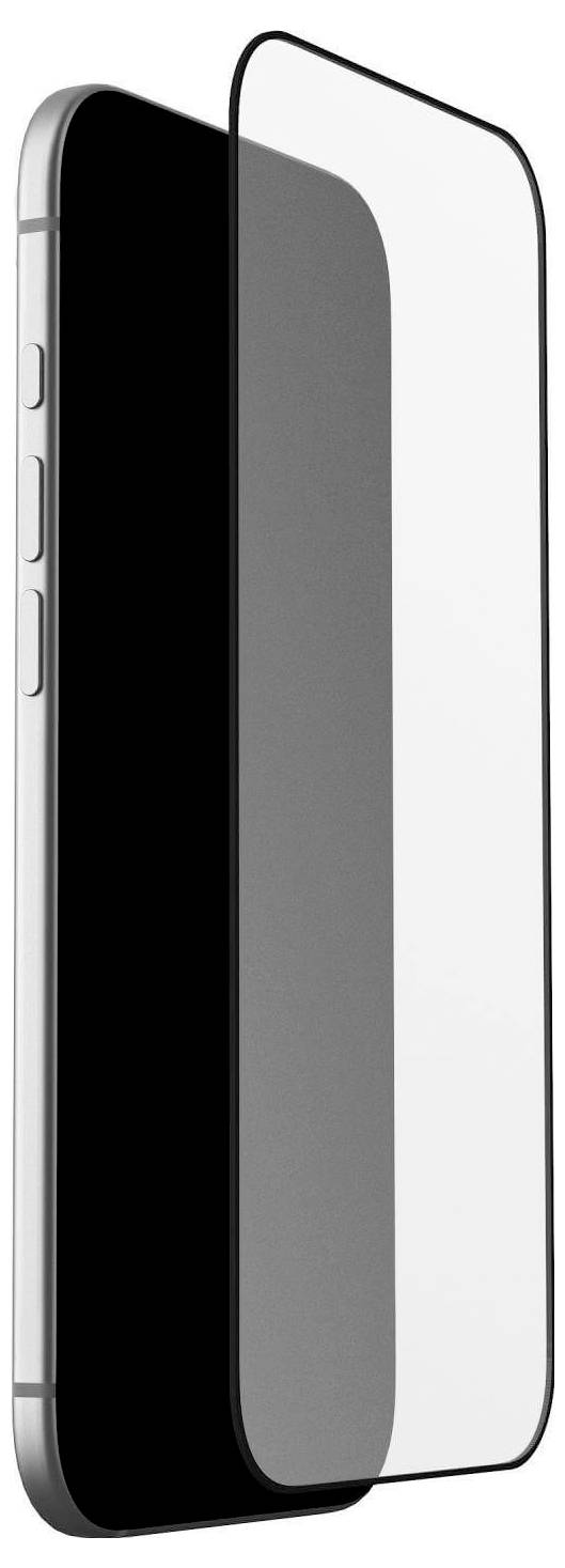 Smartfon z przezroczystą folią ochronną ustawioną do naklejenia, prezentujący zasięg ochrony na ekranie urządzenia.