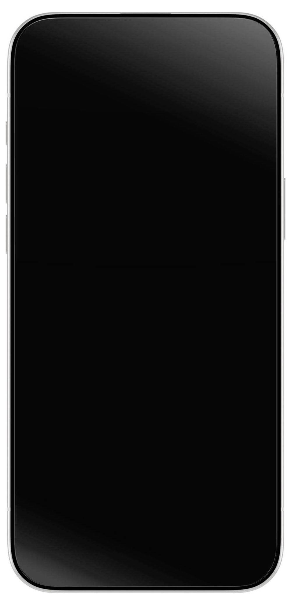 Nowoczesny smartfon z pustym, czarnym ekranem nie wyświetlającym żadnej treści, widziany od przodu.