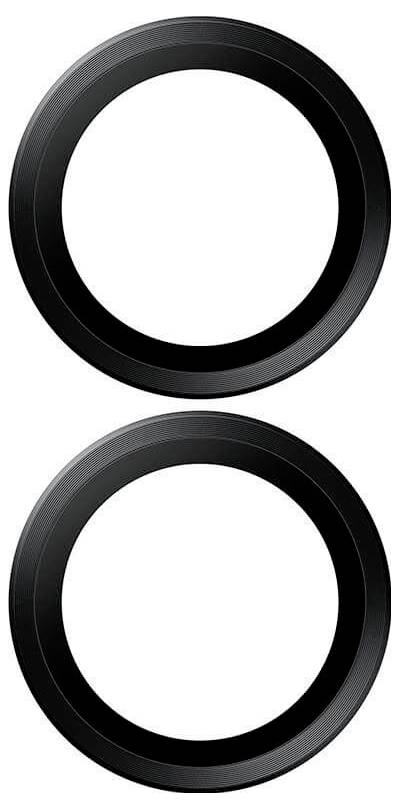 Dwie czarne pierścienie ułożone pionowo na białym tle.