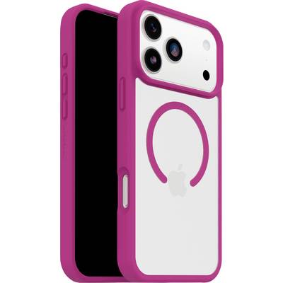Smartfon z różowym etui ochronnym, wyposażony w trzy tylne aparaty fotograficzne oraz logo Apple.