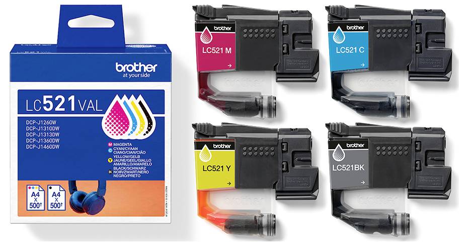 Brother atrament Brother LC521 Value Pack - 4er-Pack - Sc tusz oryginalny Combi-Pack Cyjan, Żółty, Magenta, Czarny LC521-3