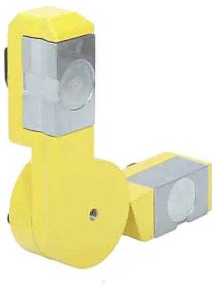 Nowoczesna żółto-srebrna rzeźba artystyczna z geometrycznymi kształtami, składająca się z asymetrycznie ułożonych elementów kołowych i prostokątnych.