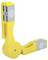 Jasny żółty, kątowy (w kształcie litery L) uchwyt magnetyczny do spawania z srebrnymi, okrągłymi magnesami na końcach. Używany do mocowania metalowych elementów pod kątem 90 stopni.