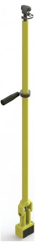 Żółta podpora do płyt gipsowo-kartonowych z czarną rączką i regulowaną podstawą, używana do podtrzymywania arkuszy płyt podczas montażu.