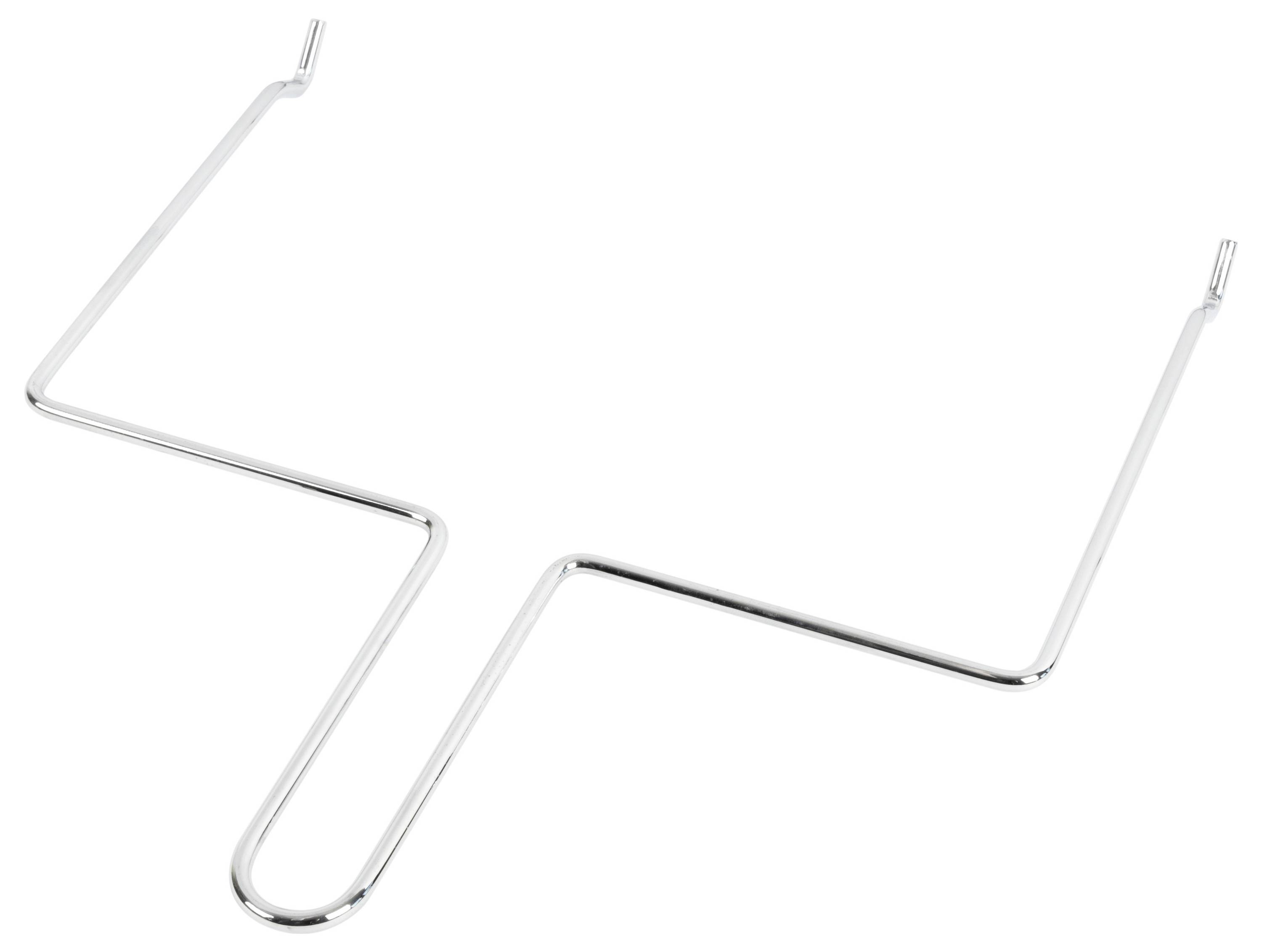 Metalowa kratka do pieczenia w kształcie spłaszczonej litery 'm', zaprojektowana do umieszczenia wewnątrz blachy do pieczenia, służąca do podtrzymywania pieczeni lub drobiu podczas gotowania.