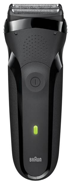 Czarny elektryczny golarz z perforowaną metalową folią i wskaźnikiem świetlnym LED, przeznaczony do pielęgnacji osobistej.