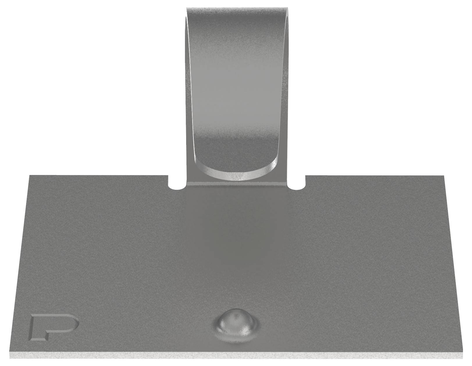 Metalowy uchwyt z pętlą do montażu, prezentujący prostą konstrukcję odpowiednią do trzymania lub zabezpieczania obiektów.