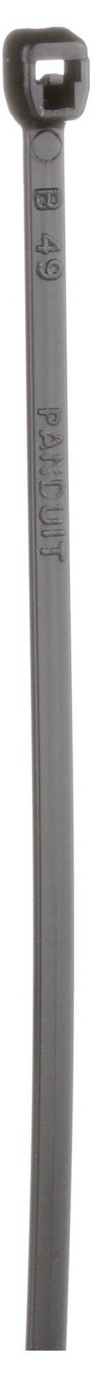 Zbliżenie czarnego plastikowego opasku zaciskowego z mechanizmem blokującym na górze, używanego do łączenia i zabezpieczania różnych przedmiotów.