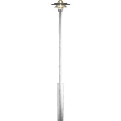 Wysoka, nowoczesna lampa zewnętrzna z eleganckim metalicznym wykończeniem i kopułkowatym zwieńczeniem, zaprojektowana do dostarczania precyzyjnego oświetlenia.