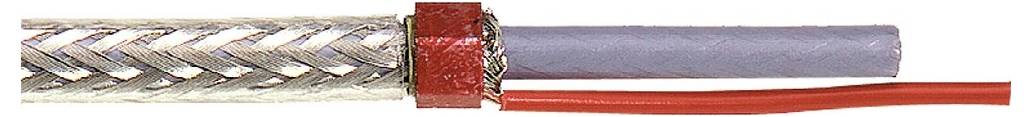 Zbliżenie przewodu z plecioną osłoną, z warstwą miedzianą i czerwonym plastikowym pokryciem. Przewód jest rozwinięty, odsłaniając swoje wewnętrzne elementy.