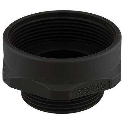 Czarny łącznik hydrauliczny z karbowanymi krawędziami, oznaczony z boku numerem 'A32/40', przeznaczony do łączenia rur.