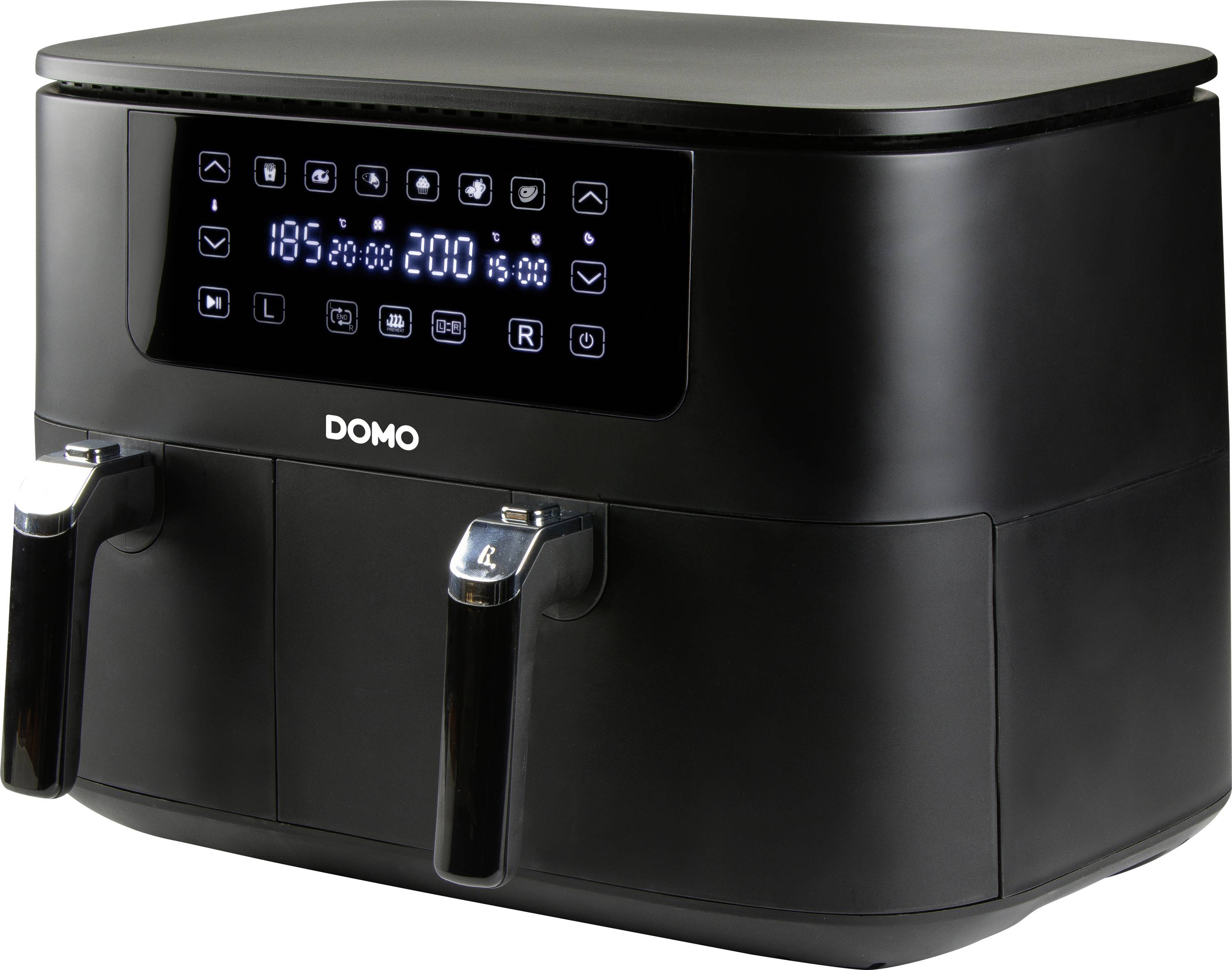 DOMO АЕРОФРАЙЕР ПОДВІЙНА ЗОНА СМАЖЕННЯ 3 + 6 л Фритюрниця 9 л 2850 Вт 2 зони гриля чорний