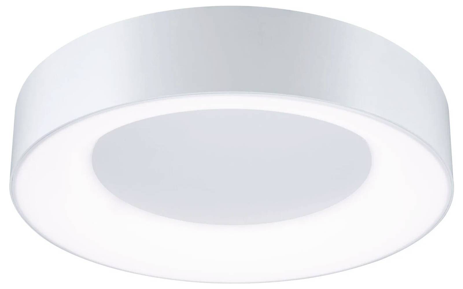 Biała, okrągła lampa sufitowa LED emituje miękkie, równomierne światło. Charakteryzuje się eleganc­kim, nowoczesnym designem, odpowiednim do różnych przestrzeni wnętrzowych.