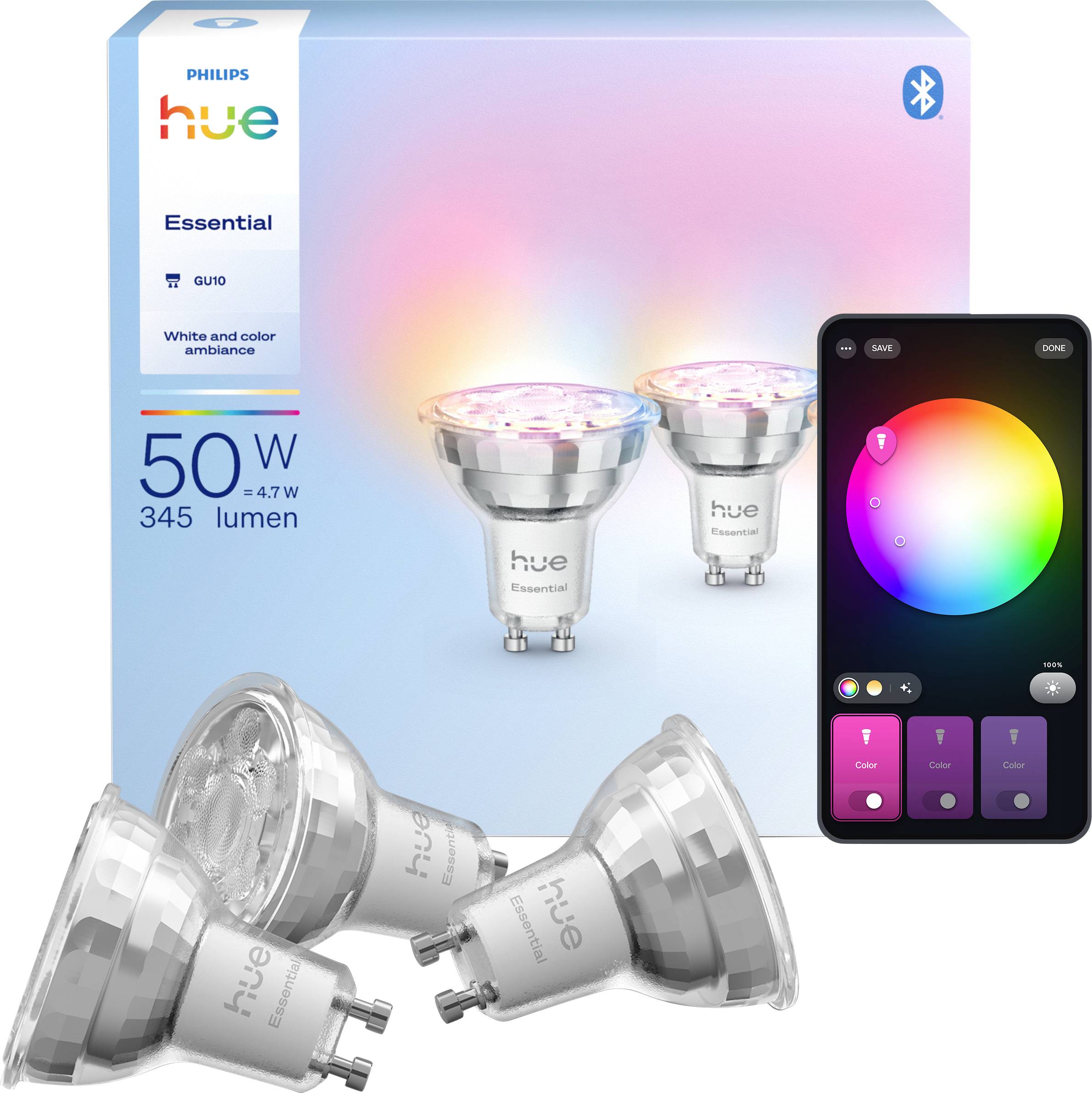 Світлодіодна лампа Philips 929004235704 EEK: F (A - G) Hue Essential White & Col. Amb. GU10