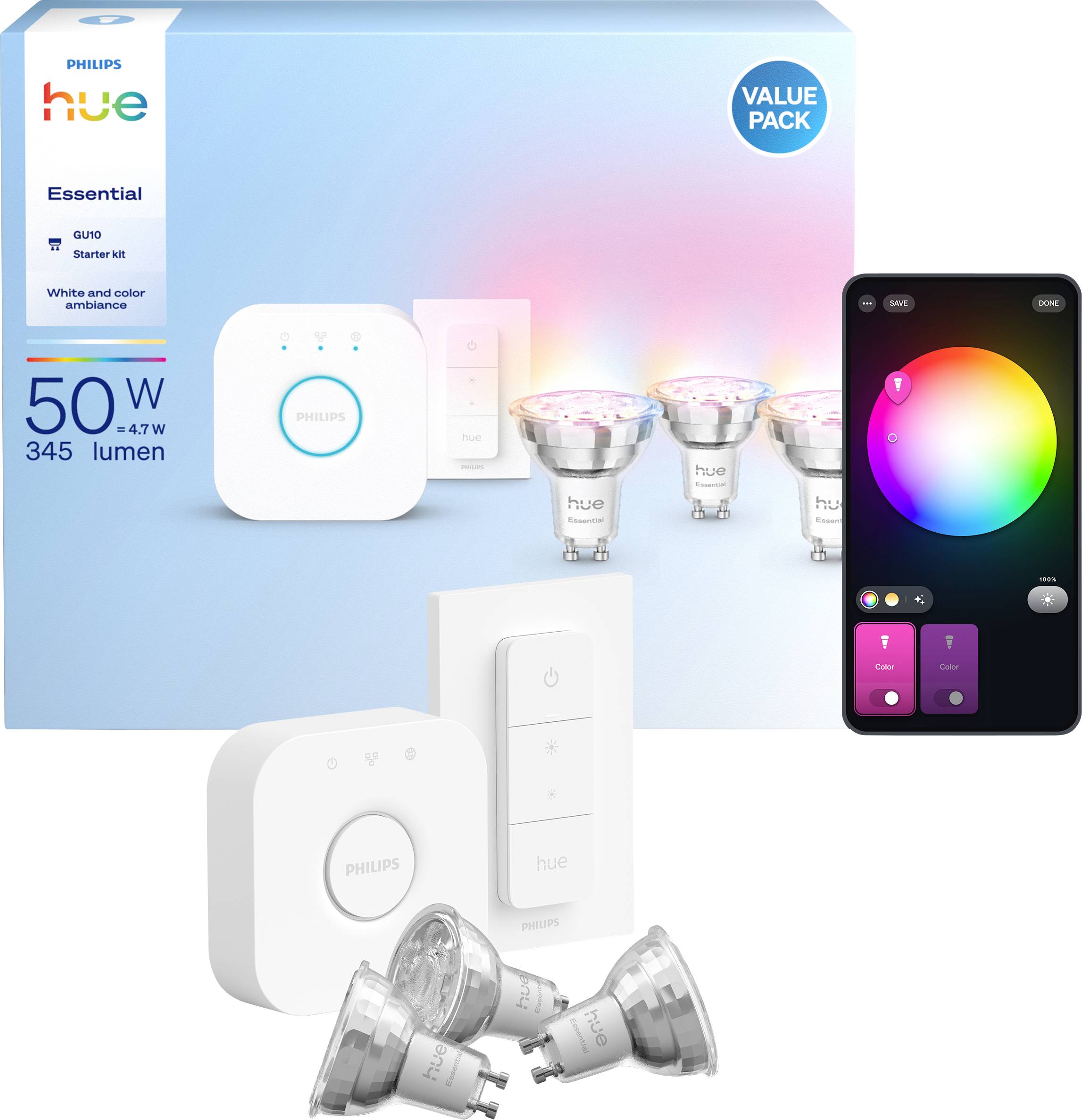 Світлодіодна лампа Philips, світлодіодний димер 929004235709 EEK: F (A - G) Hue Essential WACA