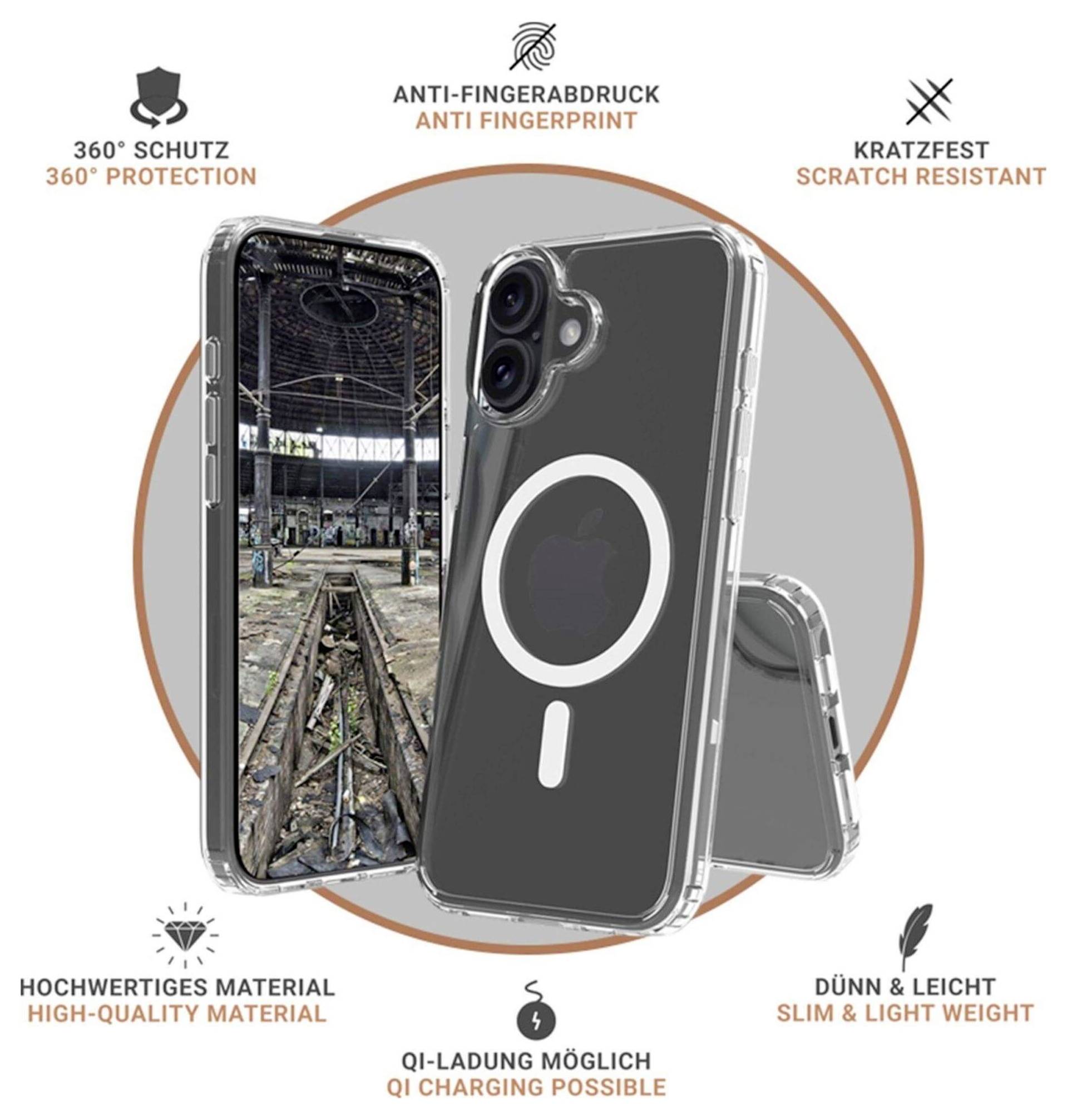 Etui na telefon z ochroną 360°, zabezpieczeniem przed odciskami palców, odpornością na zarysowania oraz ładowaniem bezprzewodowym Qi. Wykonane z wysokiej jakości materiału, o smukłej sylwetce.