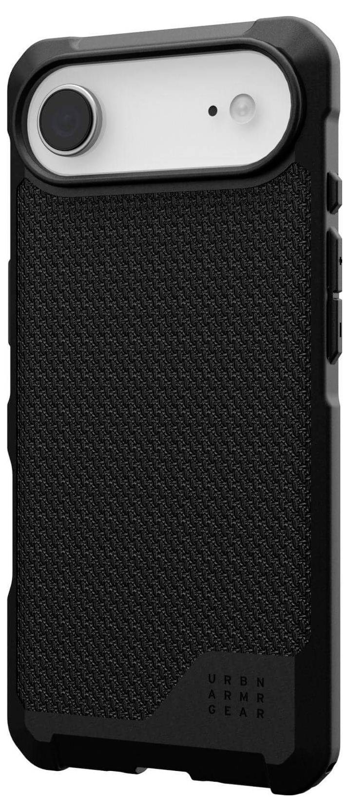 Czarny futerał ochronny na telefon z teksturowanym tyłem i wzmocnionymi narożnikami, zaprojektowany z myślą o odporności na uderzenia.