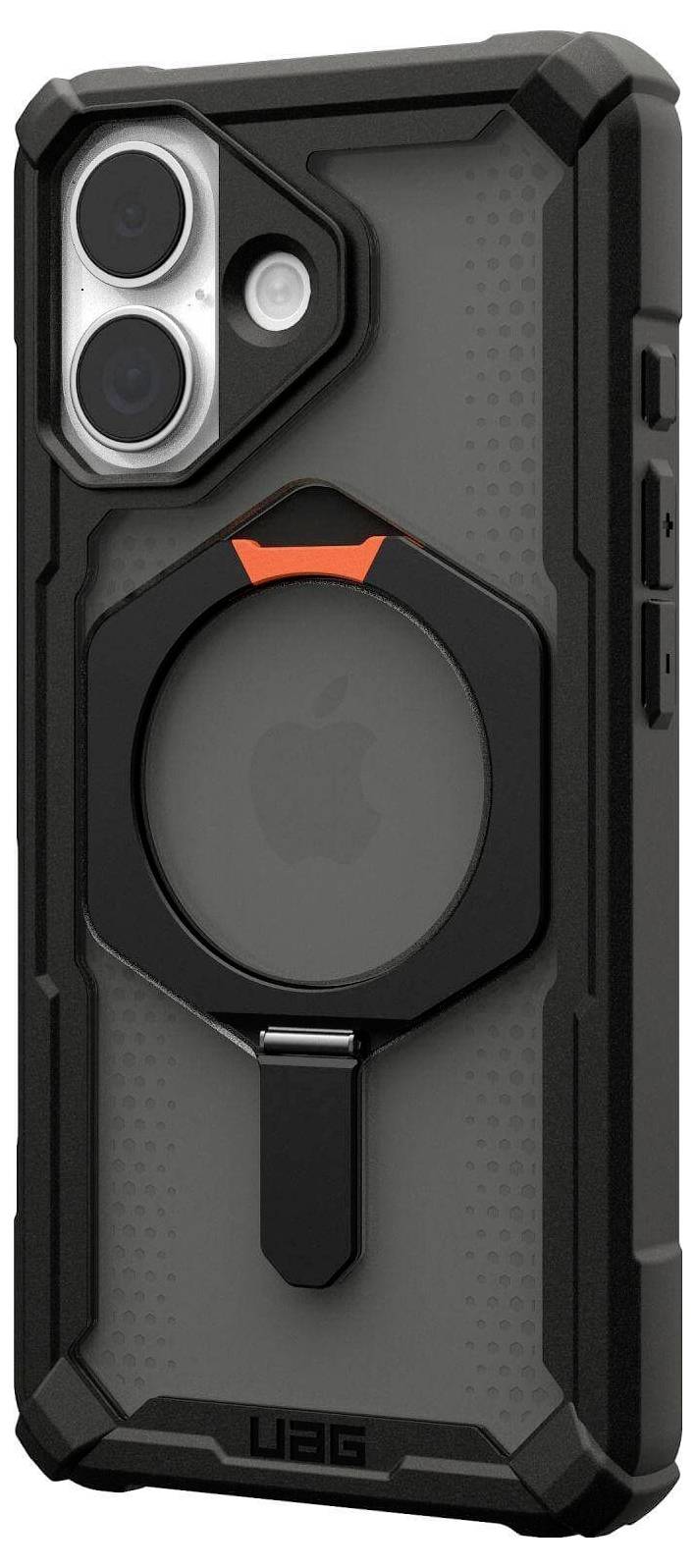 Wytrzymały futerał na smartfona z geometrycznym wzorem, wyposażony w czarny uchwyt pierścieniowy oraz wyraźne wycięcie na aparat.