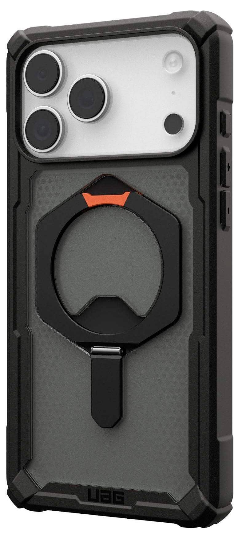 Wytrzymały futerał na smartfon z wbudowanym uchwytem pierścieniowym i charakterystycznym wycięciem na aparat, odpowiedni do ochrony i wygodnego trzymania.